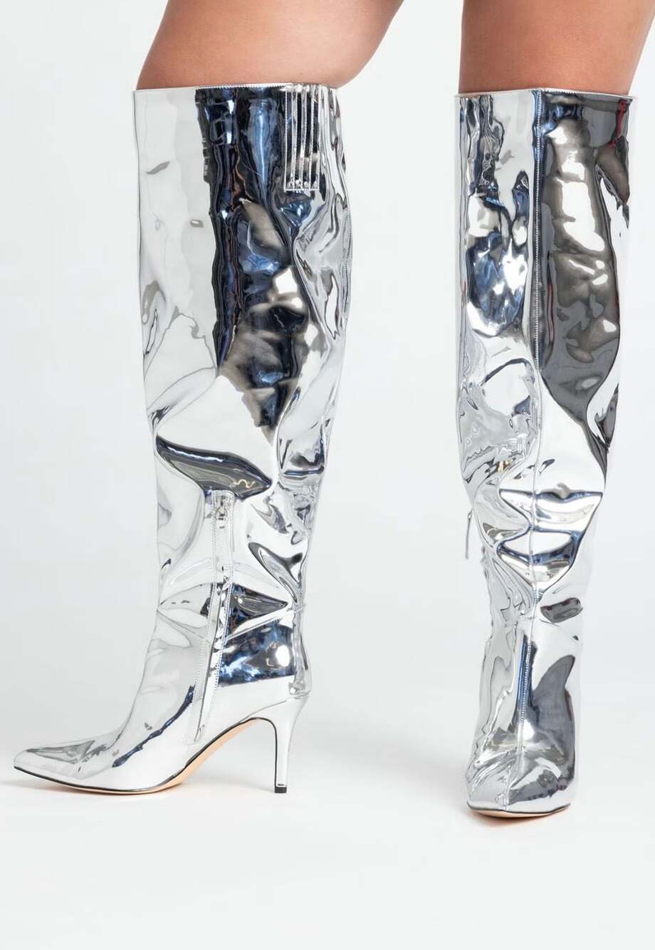 Eloquii Silver Mirror Metallic Over the Knee High Boots Size 12W Wide Stiletto H